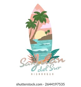 Ilustração de San Juan del Sur. Praias nicaraguenses. 