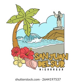 Ilustração de San Juan del Sur. Praias nicaraguenses. 