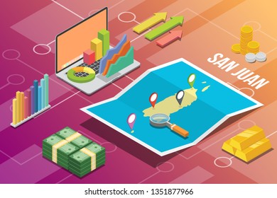 san juan isometric business economy growth country with map and finance condition - vector