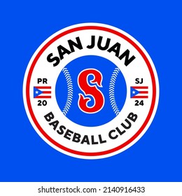 San Juan, Puerto Rico. Gráfico vectorial de ilustración del logo del béisbol. Inspiración de plantilla de diseño de logotipo de época