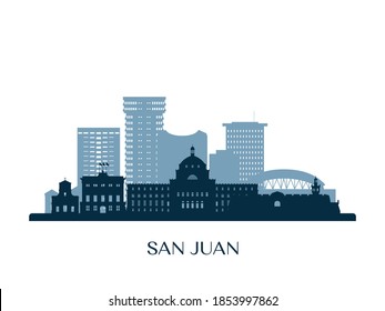 San Juan, Puerto Rico skyline, monochrome silhouette. Vector illustration.