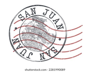 San Juan, Puerto Rico Stamp Map Postal. Silhouette Seal Roads and Streets. Passport Round Design. Vector Icon. Design Retro Travel National Symbol.