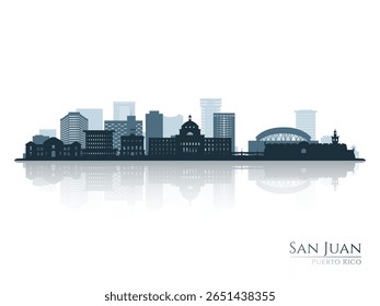 San Juan skyline silhouette with reflection. Landscape San Juan, Puerto Rico. Vector illustration.