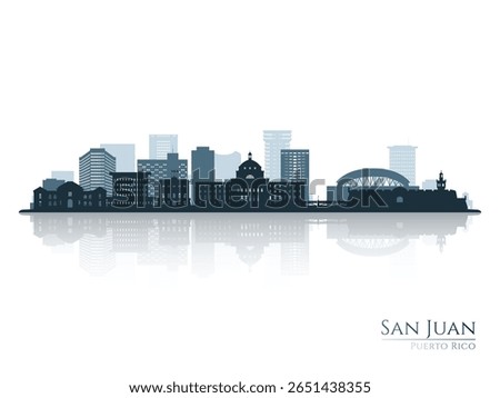 San Juan skyline silhouette with reflection. Landscape San Juan, Puerto Rico. Vector illustration.