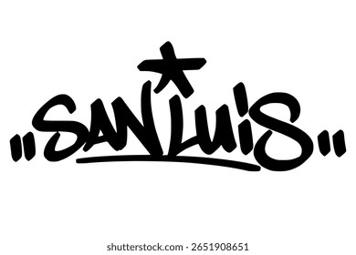 Etiqueta de graffiti de San Luis con tinta urbana atrevida. Arizona street art vibe en Vector negro dibujado a mano con letras.
