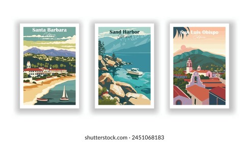 San Luis Obispo, California, Sand Harbor, State Park, Santa Barbara, California - Antiguas, la enciclopedia libre Ilustración vectorial. Impresiones de alta calidad