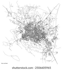 Mapa de la ciudad de San Luis Potosí con carreteras y calles, México. Ilustración de contorno de Vector.