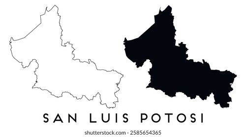 San Luis Potosi city map outline and black silhouette vector