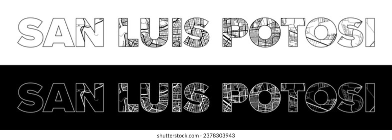 San Luis Potosi City Name (Mexico, North America) with black white city map illustration vector