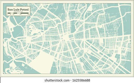 Mapa de la Ciudad de México de San Luis Potosi al estilo retro. Mapa de esquema. Ilustración vectorial.