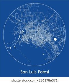 San Luis Potosi Mexico North America City Map blue print round Circle vector illustration