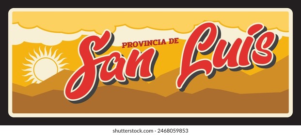 Región de San Luis Argentina Vector con salida y puesta del sol. Argentina provincia, región del país de América del Sur, Provincia de San Luis diseño de vallas o letreros