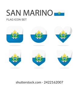 San Marino 3d flag icons of 6 shapes all isolated on white background.