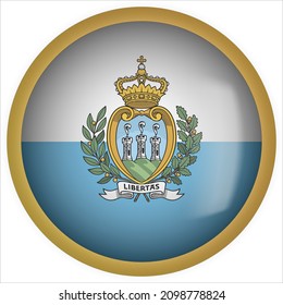 San Marino 3D rounded Flag Button Icon with Gold Frame