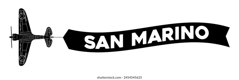 San Marino advertisement banner is attached to the plane