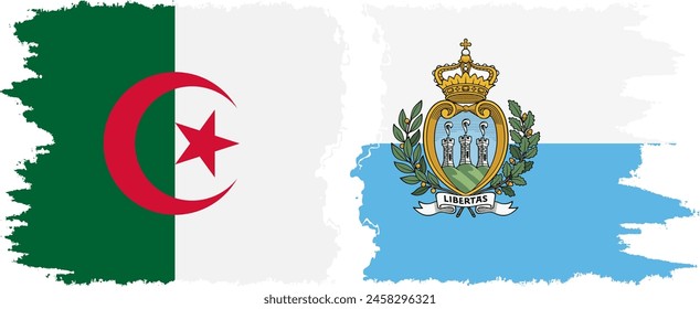 San Marino and Algeria grunge flags connection, vector