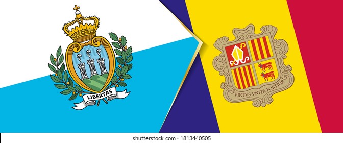 San Marino and Andorra flags, two vector flags symbol of relationship or confrontation.