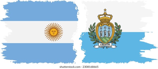 San Marino and Argentina grunge flags connection, vector