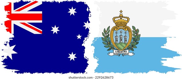 San Marino and Australia grunge flags connection, vector