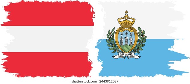 San Marino and Austria grunge flags connection, vector