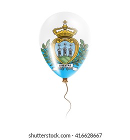San Marino balloon with flag, stars and glitter. Bright Air Ballon in San Marino National Colors. San Marino Flag Rubber Balloon Flying in the Air. Vector Illustration.