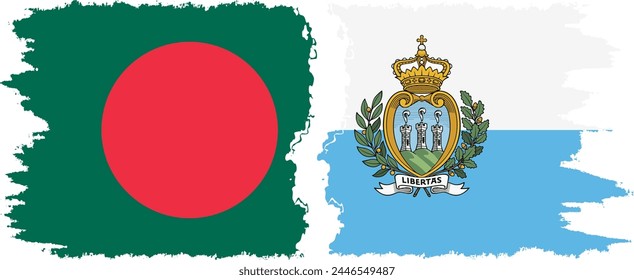 San Marino and Bangladesh grunge flags connection, vector