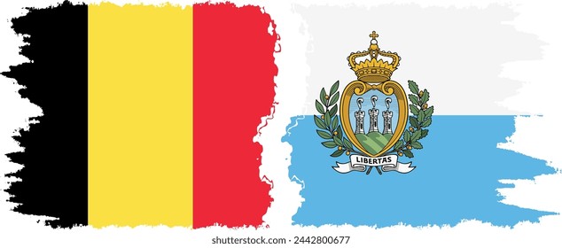 San Marino and Belgium grunge flags connection, vector