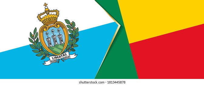 Flaggen von San Marino und Benin, zwei Vektorfahnen Symbol für Beziehung oder Konfrontation.