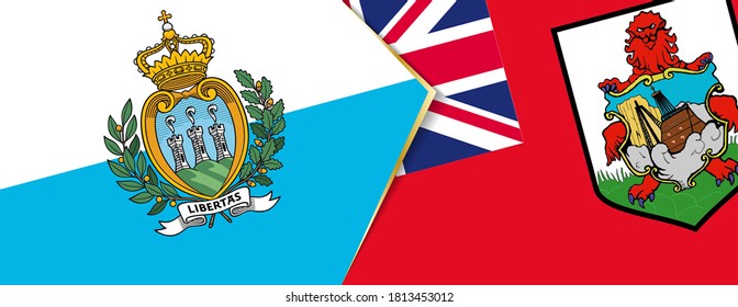 San Marino and Bermuda flags, two vector flags symbol of relationship or confrontation.