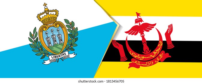 San Marino and Brunei flags, two vector flags symbol of relationship or confrontation.