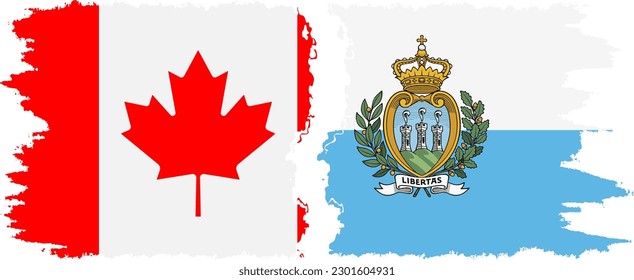 San Marino and Canada grunge flags connection, vector