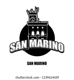 San Marino Castle black and white logo for high quality prints. Hand drawn vector sketch.