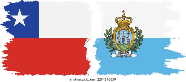 San Marino and Chile grunge flags connection, vector