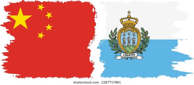 San Marino and China grunge flags connection, vector