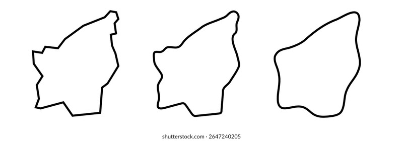 San Marino country black outline silhouettes in three different levels of smoothness. Simplified maps. Vector icons isolated on white background.