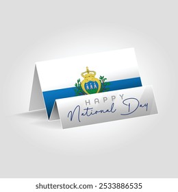 Bandeira de papel de San Marino no chão. Feliz dia nacional bandeira design.