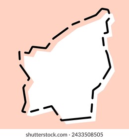 San Marino country simplified map. White silhouette with black broken contour on pink background. Simple vector icon