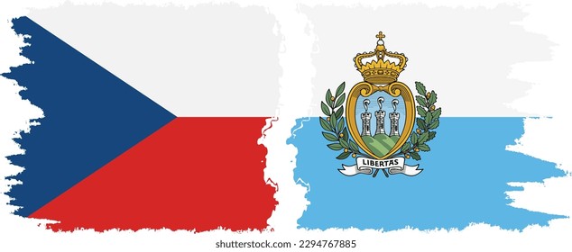 San Marino and Czech Republic grunge flags connection, vector