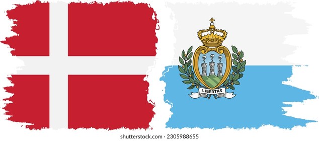 San Marino and Denmark grunge flags connection, vector