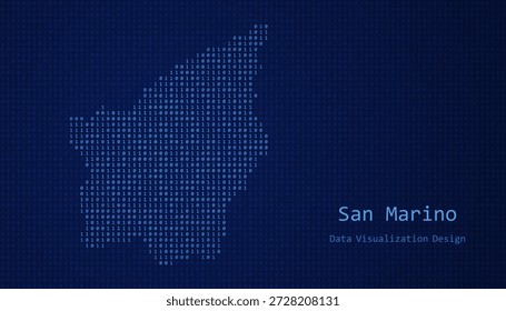 Mapa digital de San Marino formado com uns e zeros para design de visualização de dados