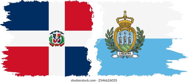 San Marino and Dominican Republic grunge flags connection, vector