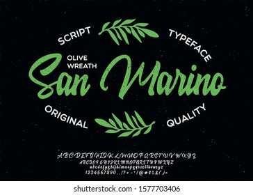 San Marino. ector vintage illustration with script typeface. Font for creating posters, stickers and prints on clothe.