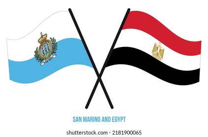 San Marino and Egypt Flags Crossed And Waving Flat Style. Official Proportion. Correct Colors.