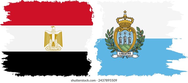 San Marino and Egypt grunge flags connection, vector