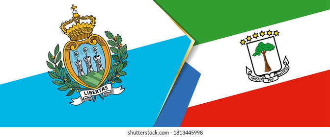 San Marino and Equatorial Guinea flags, two vector flags symbol of relationship or confrontation.