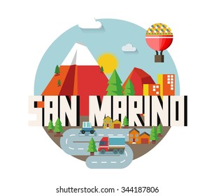 San Marino in europe is a beautiful country to visit. vintage vector illustration.