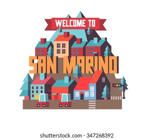 San Marino in europe is a beautiful country to visit. vintage vector illustration.
