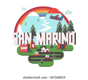 San Marino in europe is a beautiful country to visit. vintage vector illustration.