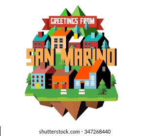 San Marino in europe is a beautiful country to visit. vintage vector illustration.