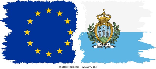 San Marino and European Union grunge flags connection, vector